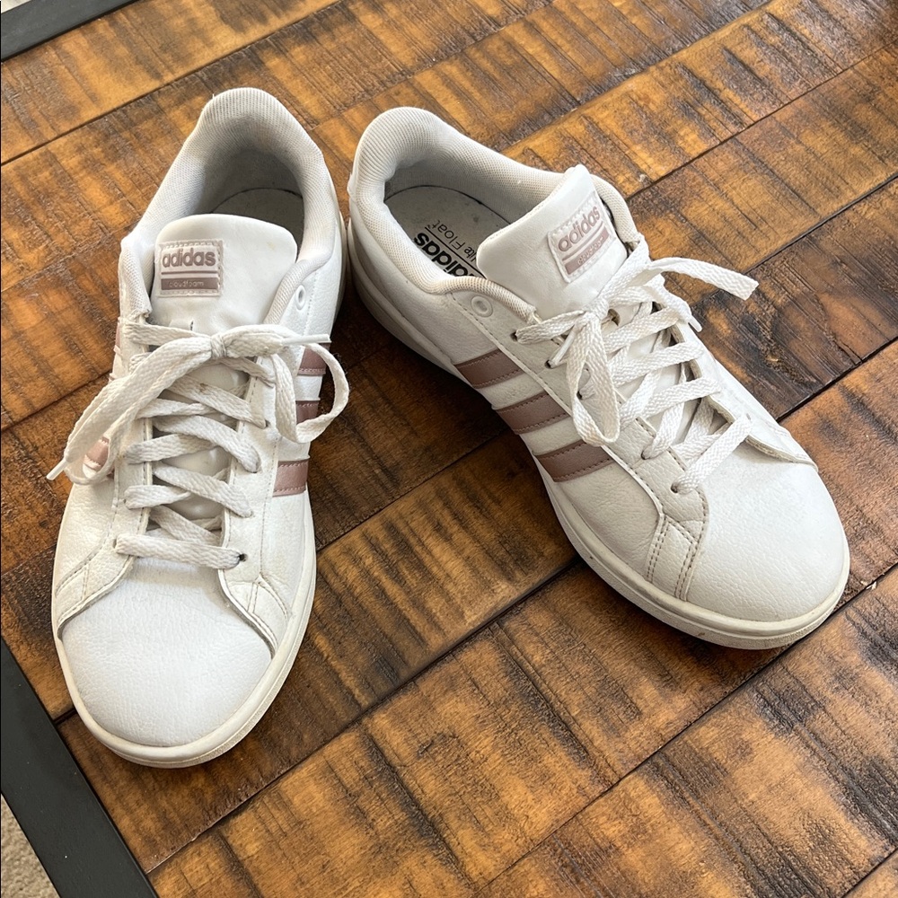 Adidas White Sneakers with rose gold  Stripes